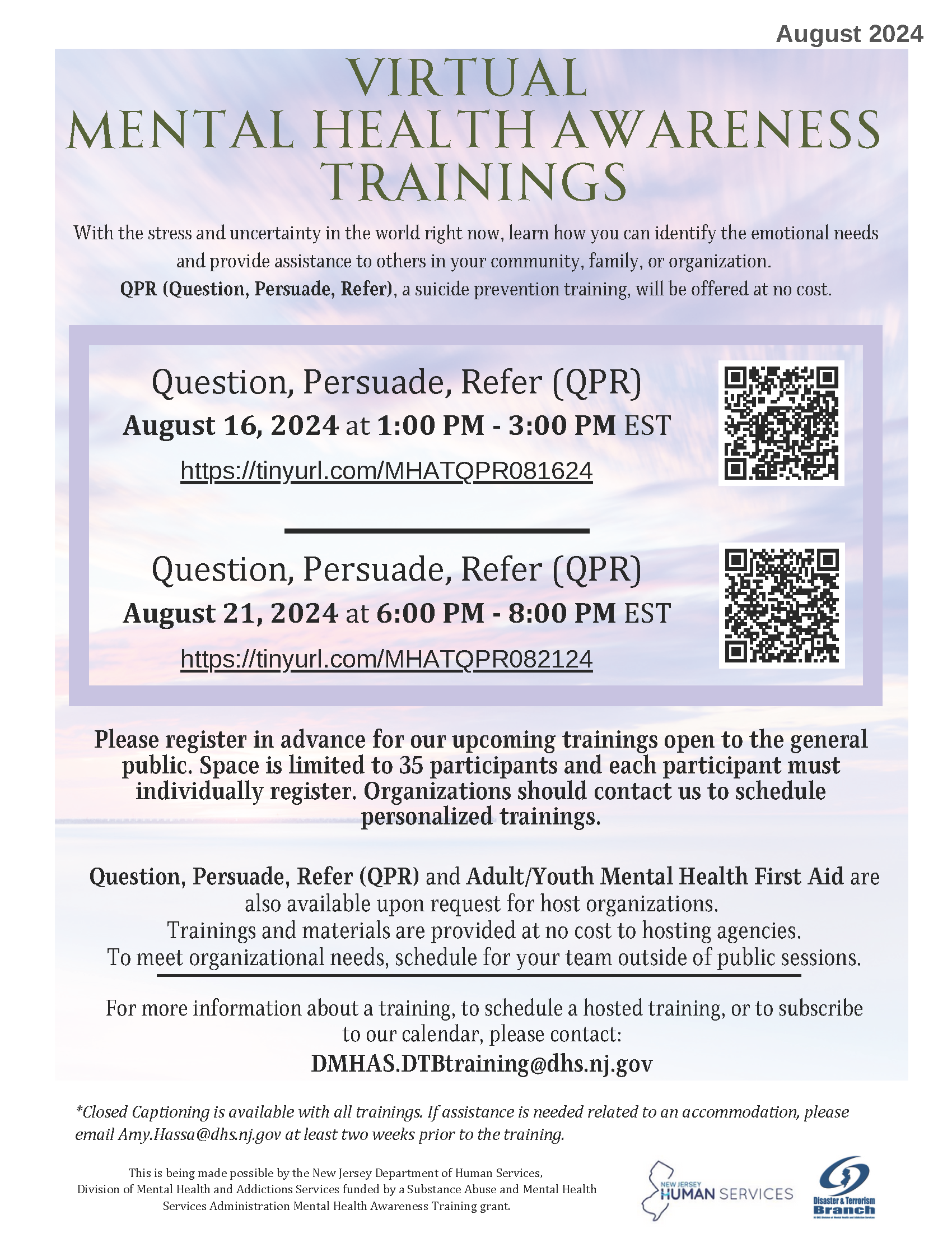 August 2024 Virtual Mental Health Awareness Training